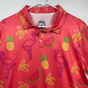 Proud 90 Golf Is Fun Flamingo Pineapple Banana Watermelon Print Polo Shirt Small